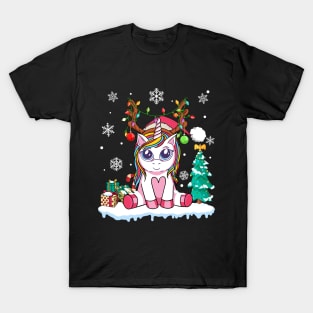 Cute Unicorn Christmas Shirt Girls Kids Women Merry Xmas Toddler Tee T-Shirt